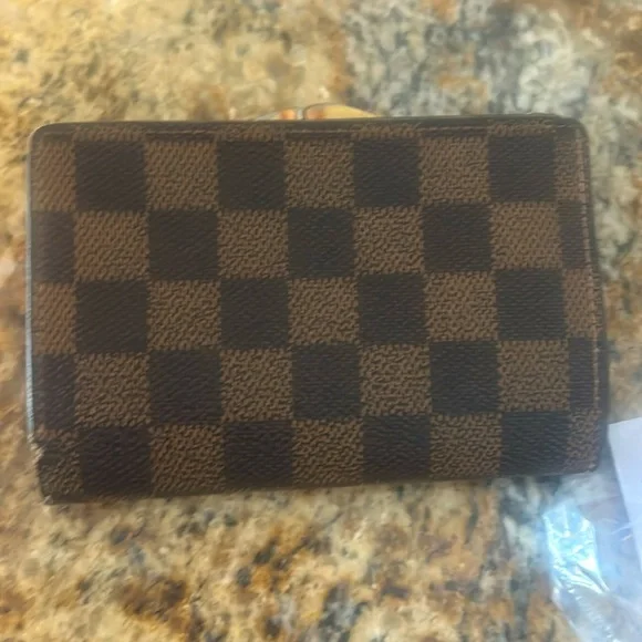 Louis Vuitton Damier Ebene French Kisslock Compact Wallet PLZ READ